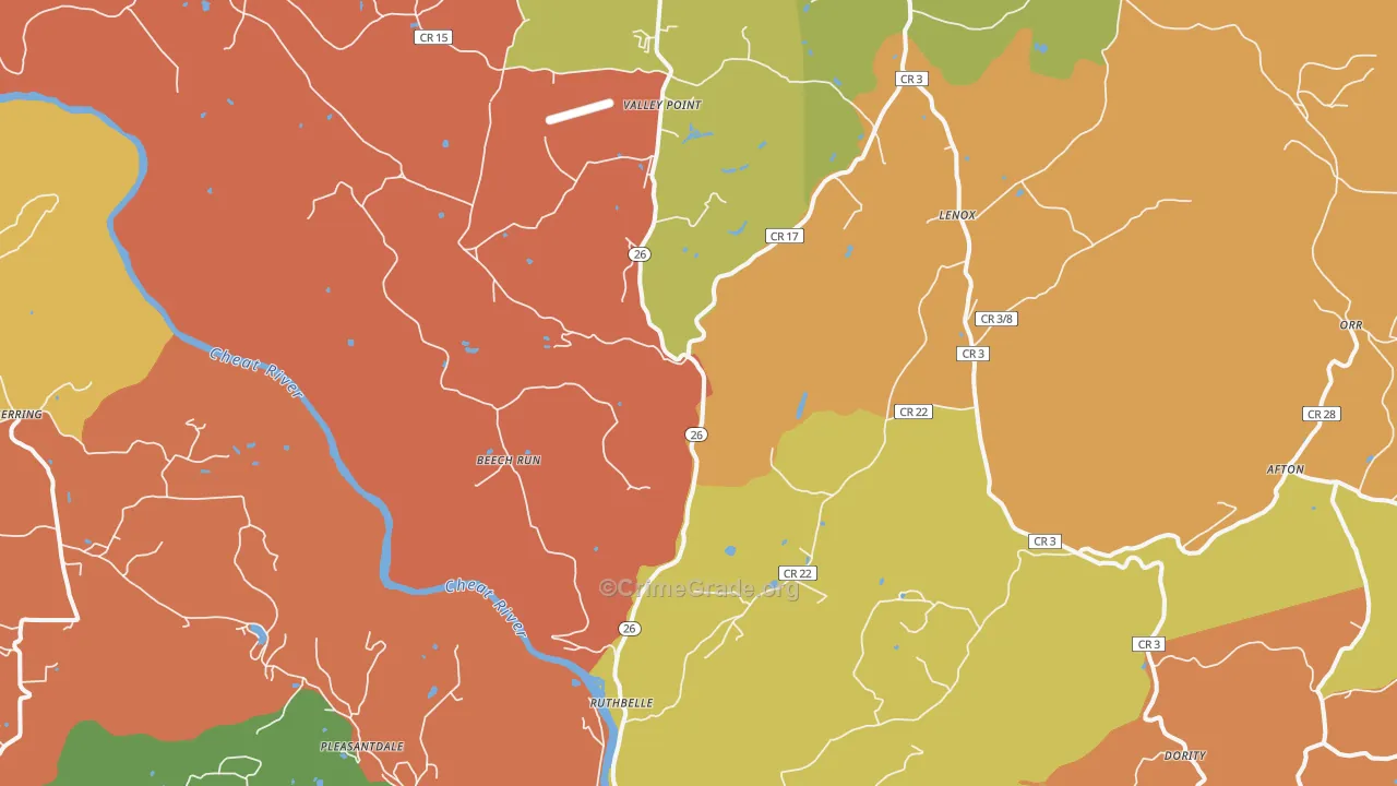 Albright, WV Map of Robbery Rates