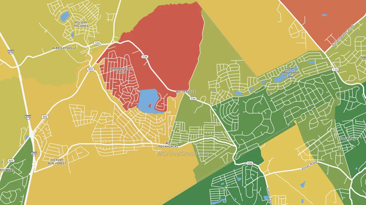 Albrightsville, PA Map of Robbery Rates