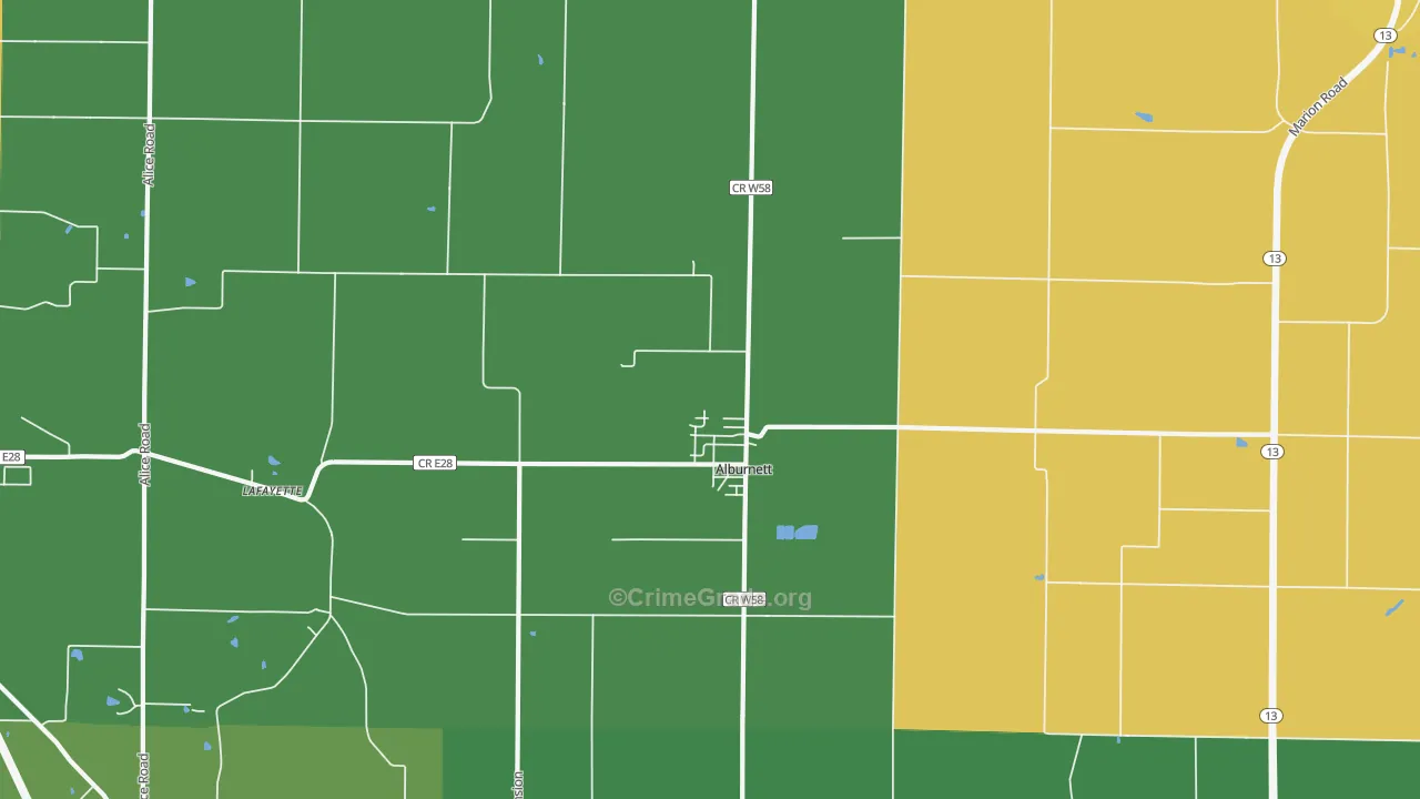 Alburnett, IA Map of Robbery Rates