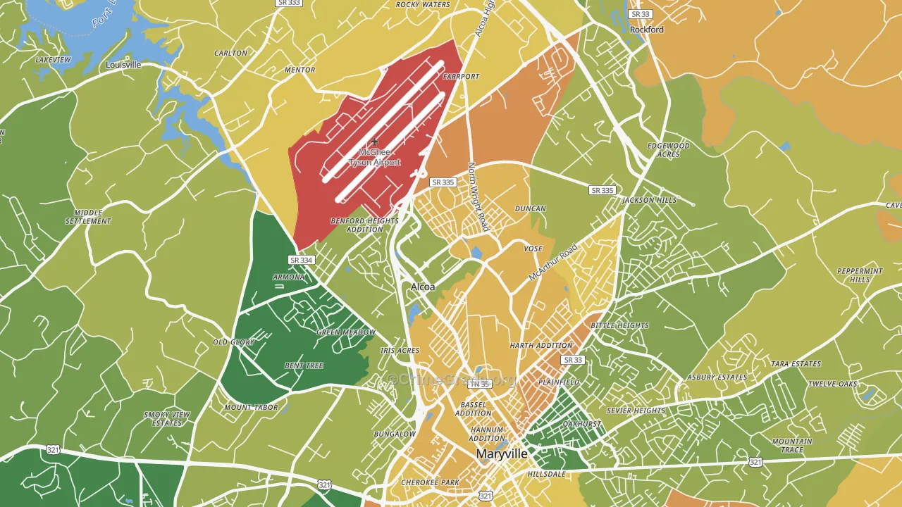Alcoa, TN Map of Robbery Rates