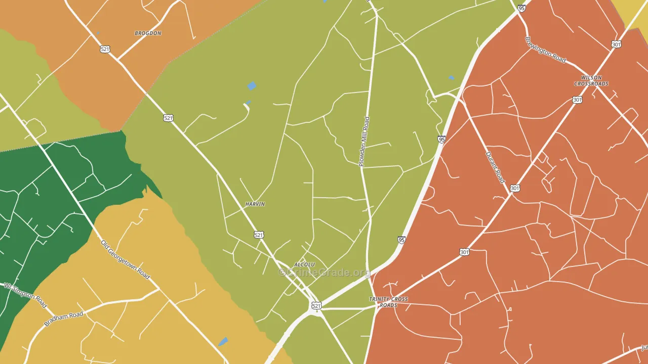 Alcolu, SC Map of Robbery Rates