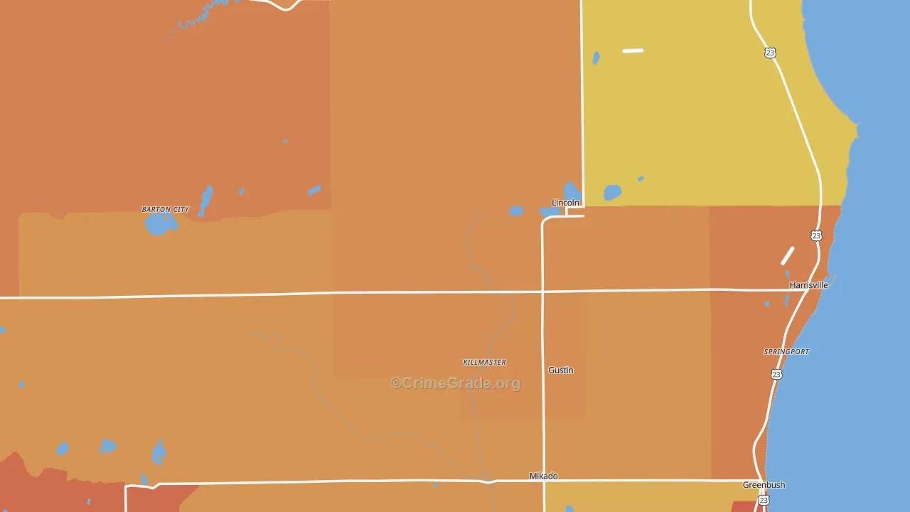 Alcona County, MI Map of Robbery Rates