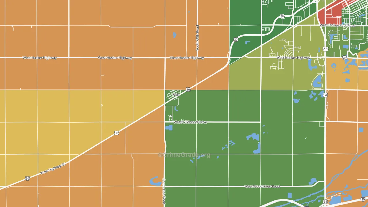 Alda, NE Map of Robbery Rates