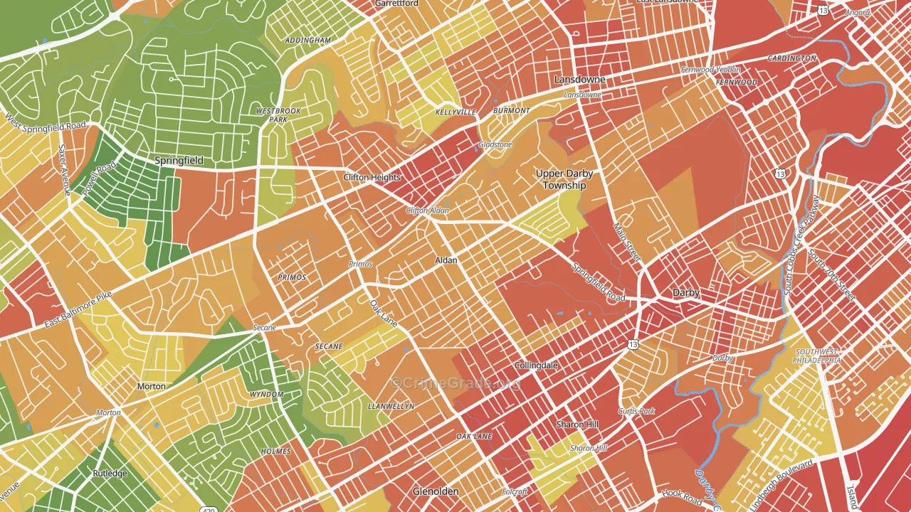Aldan, PA Map of Robbery Rates