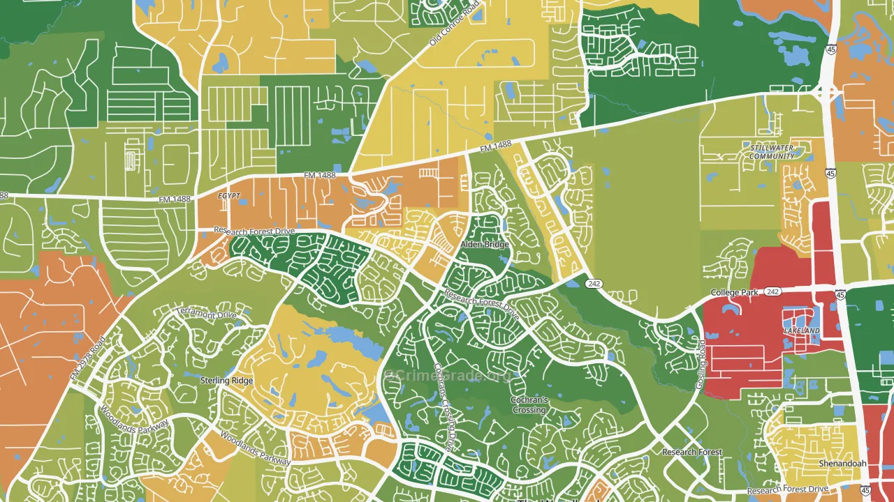 Alden Bridge, The Woodlands, TX Map of Robbery Rates