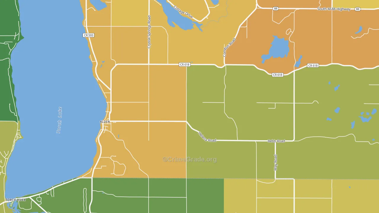 Alden, MI Map of Robbery Rates