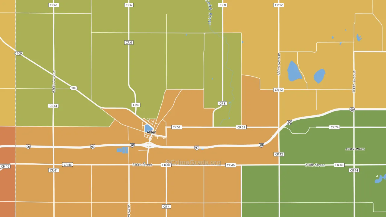 Alden, MN Map of Robbery Rates