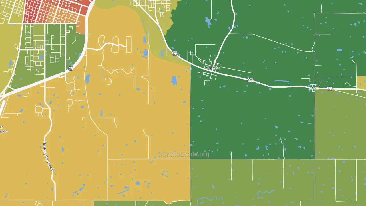 Alderson, OK Map of Robbery Rates