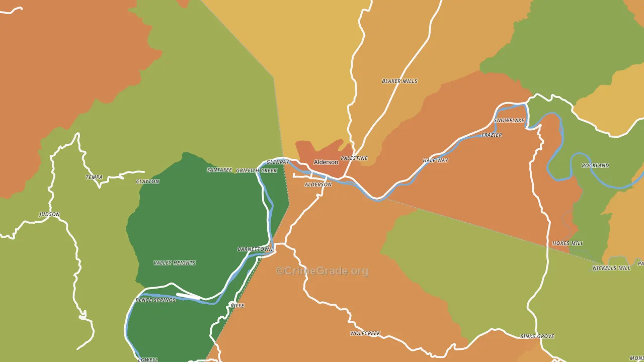 Alderson, WV Map of Robbery Rates