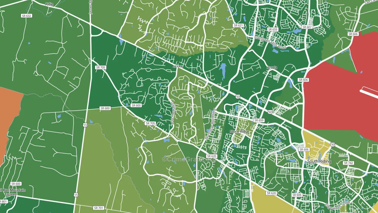 Aldie, VA Map of Robbery Rates