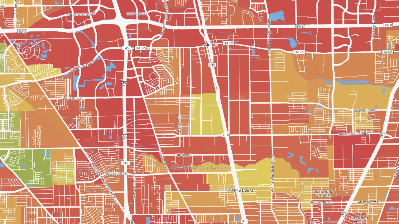 Aldine, TX Map of Robbery Rates