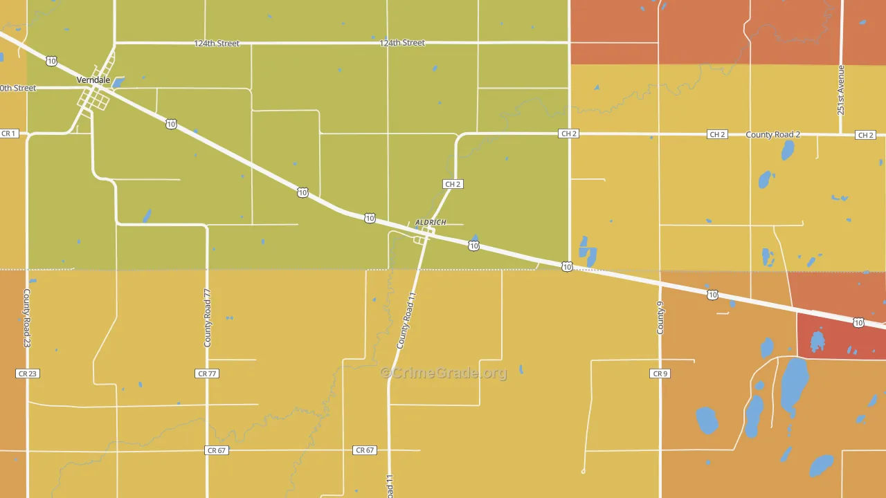 Aldrich, MN Map of Robbery Rates