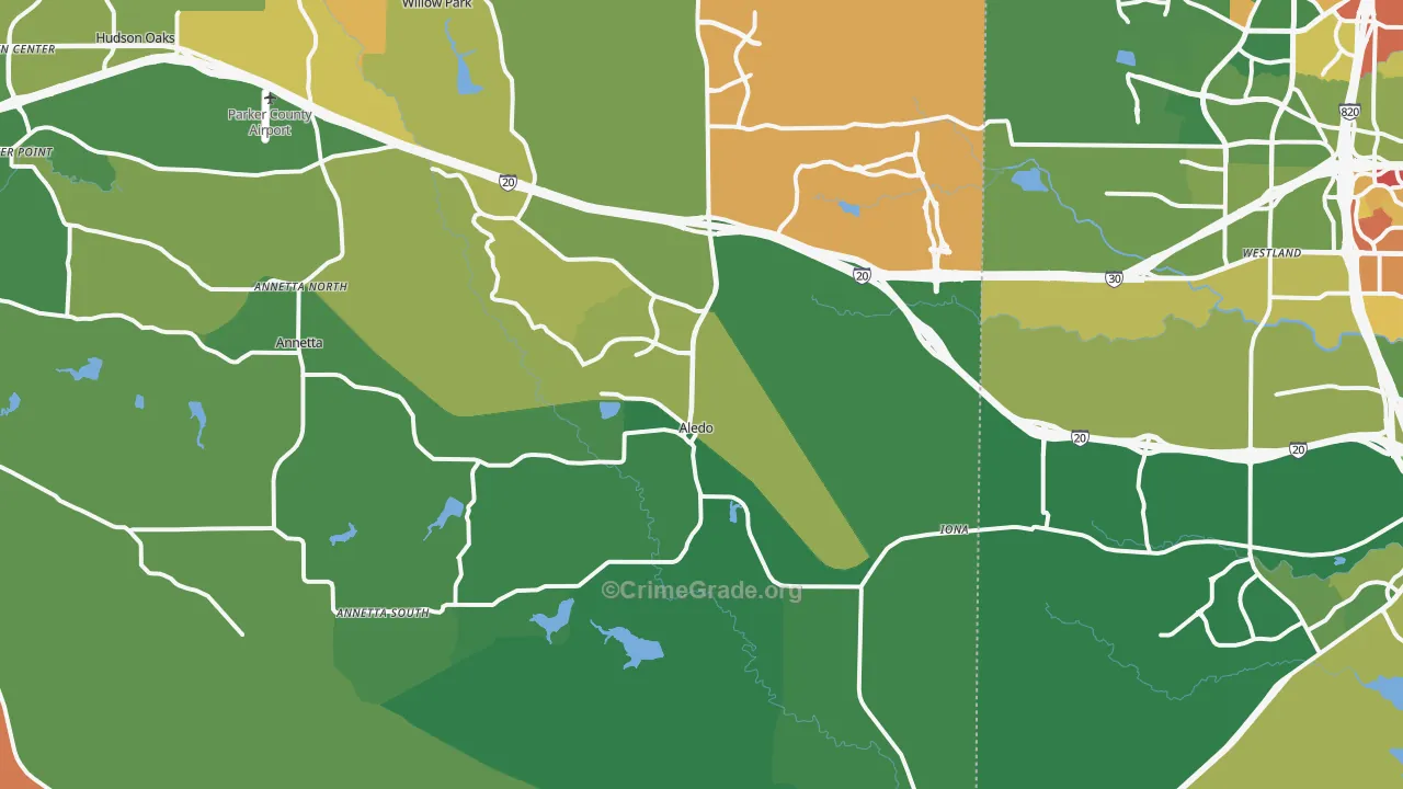 Aledo, TX Map of Robbery Rates