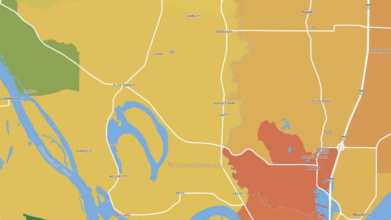 Alexander County, IL Map of Robbery Rates