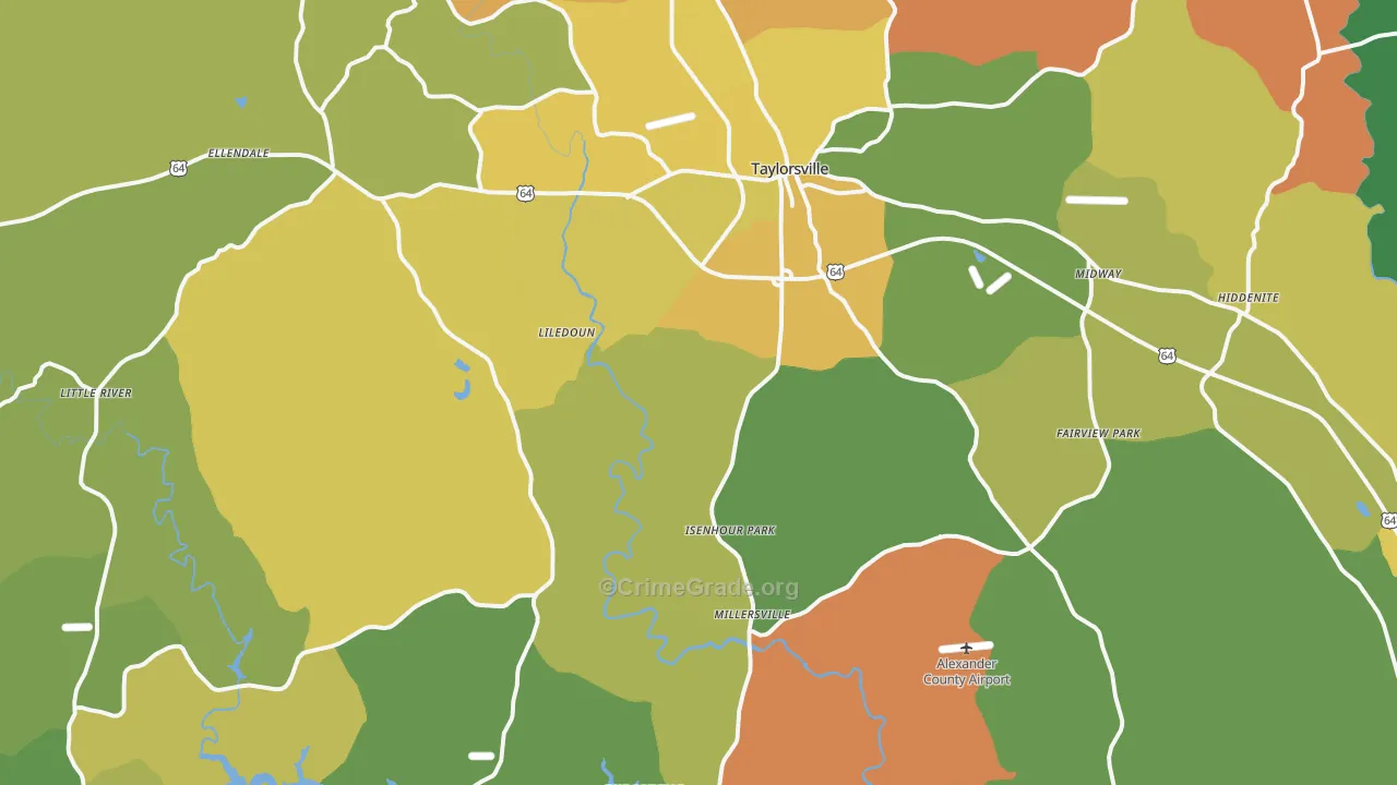 Alexander County, NC Map of Robbery Rates