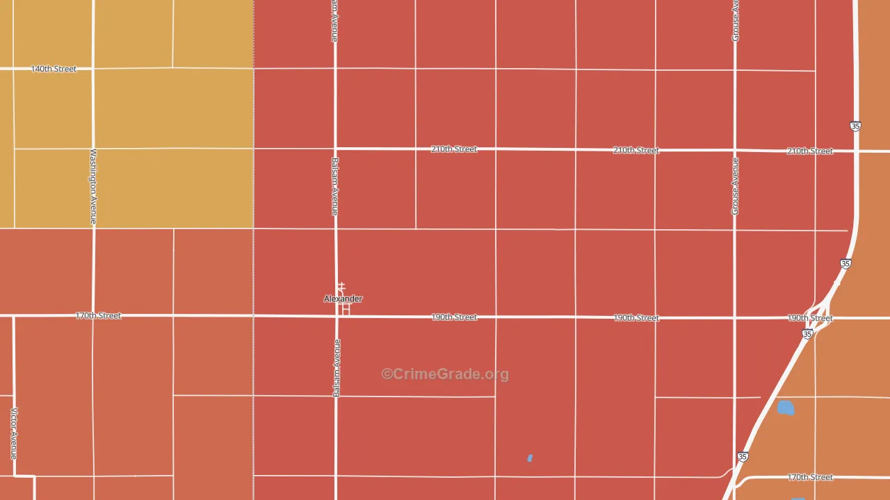 Alexander, IA Map of Robbery Rates