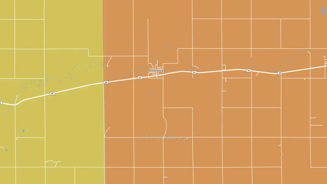Alexander, KS Map of Robbery Rates