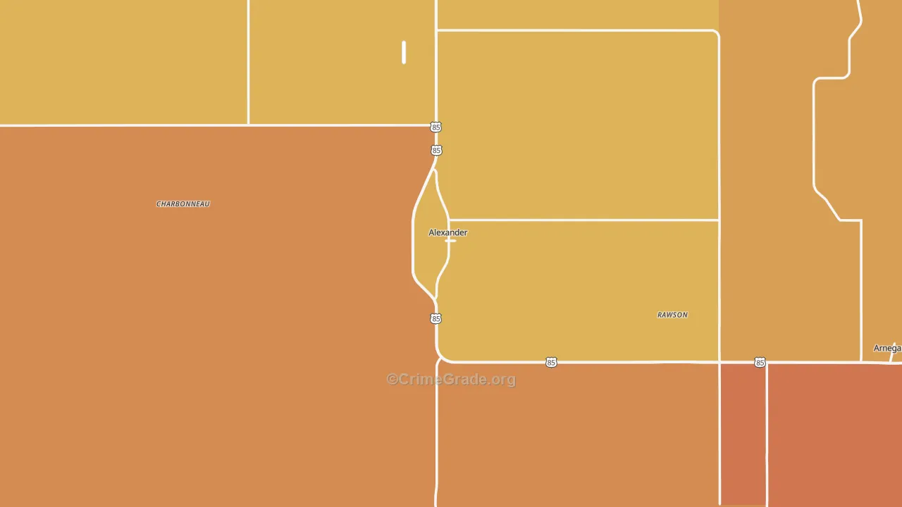 Alexander, ND Map of Robbery Rates