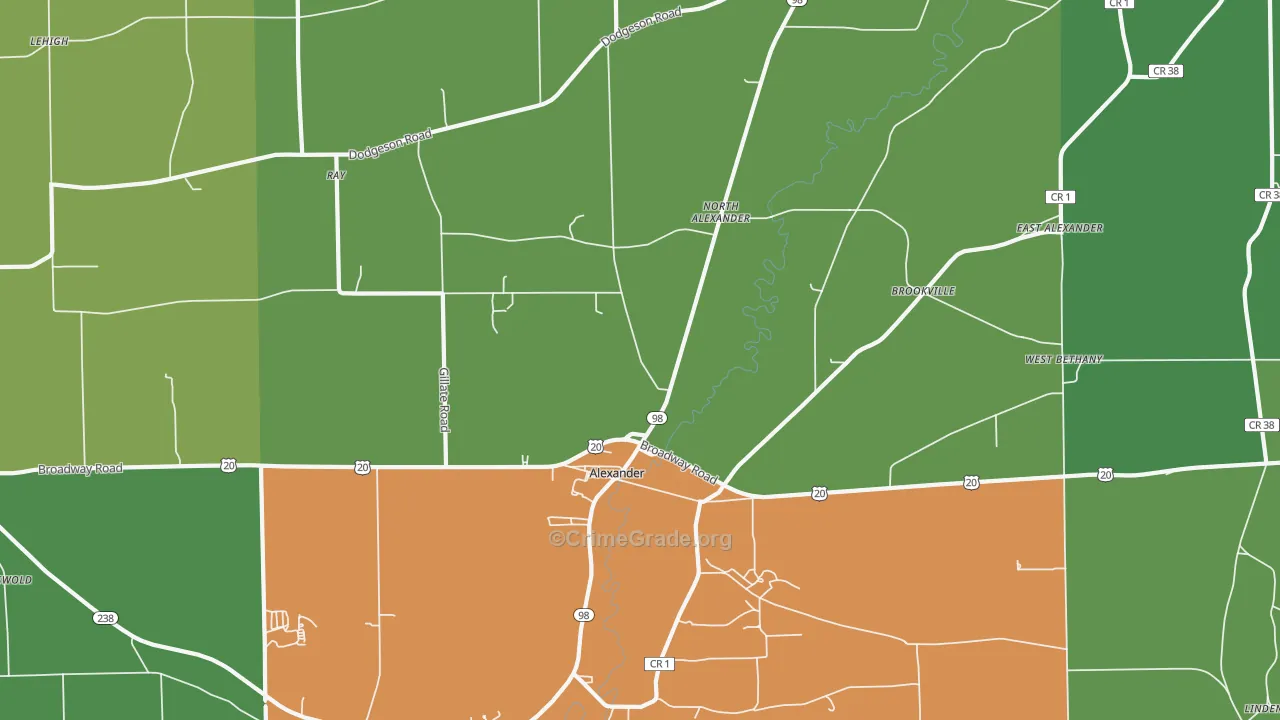 Alexander, NY Map of Robbery Rates