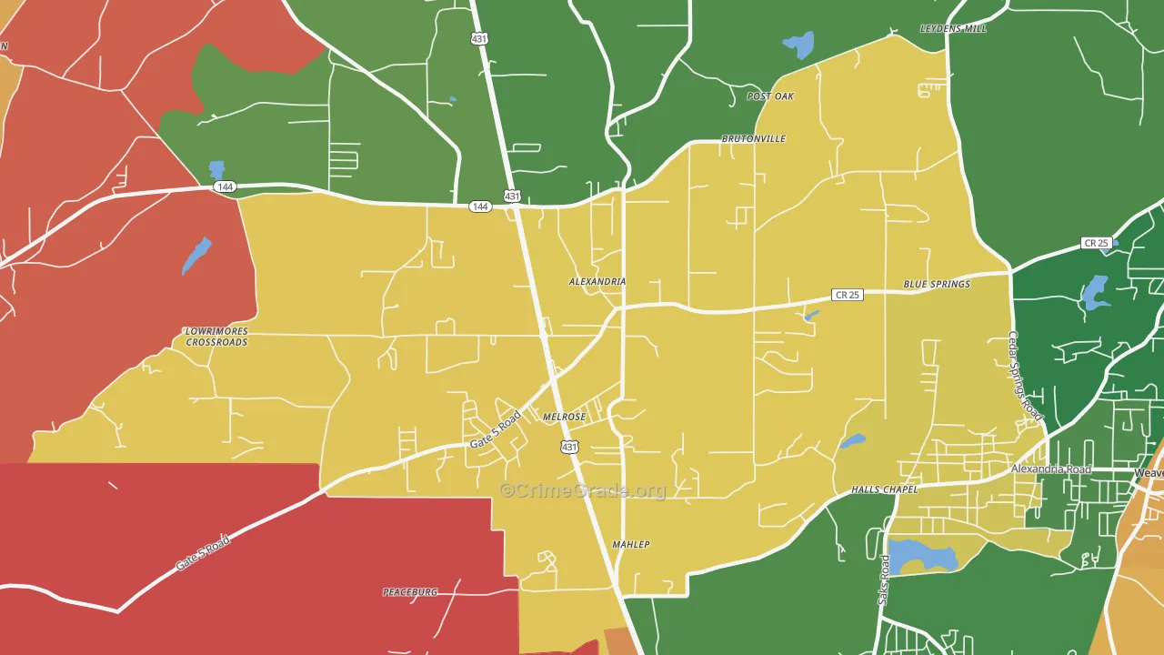 Alexandria, AL Map of Robbery Rates
