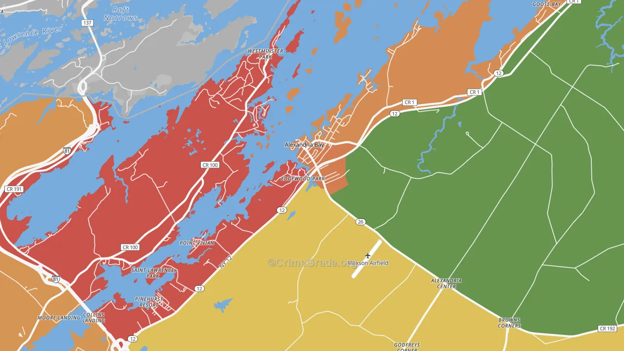 Alexandria Bay, NY Map of Robbery Rates