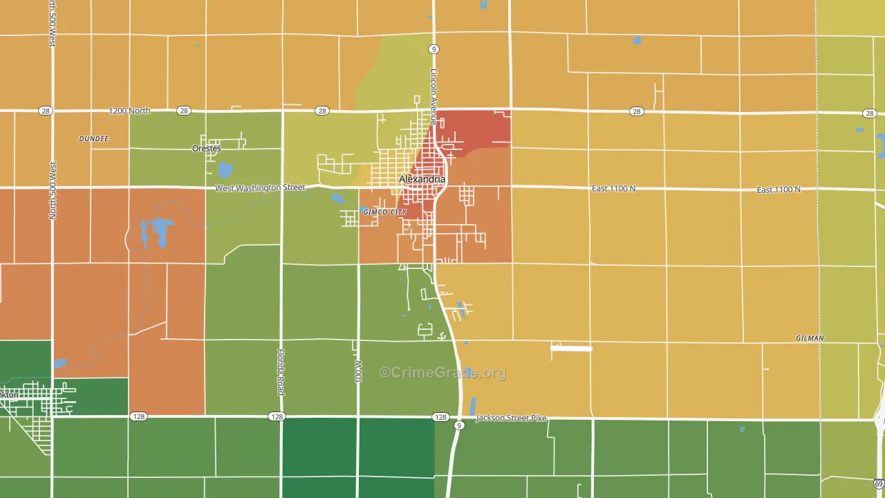 Alexandria, IN Map of Robbery Rates