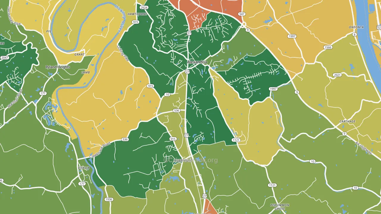 Alexandria, KY Map of Robbery Rates