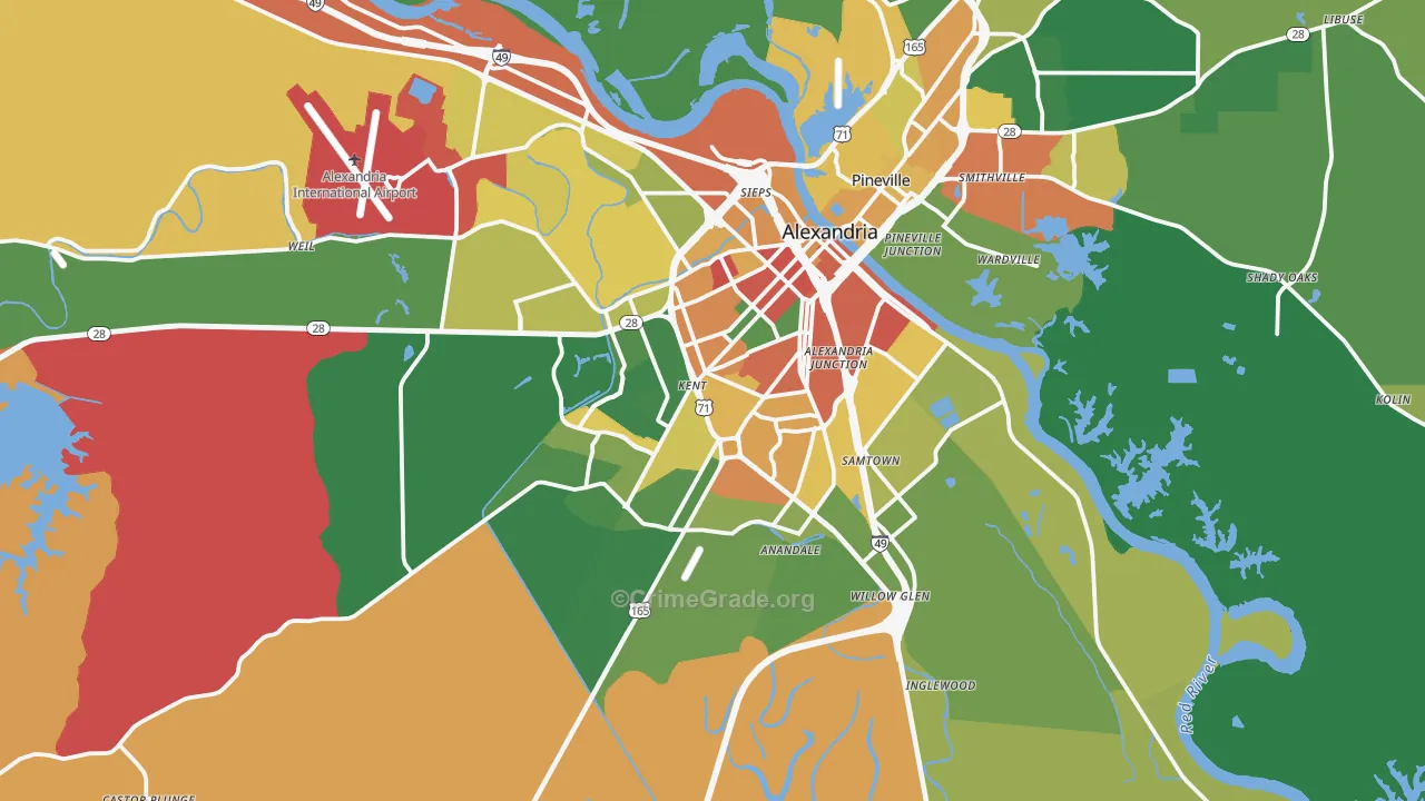 Alexandria, LA Map of Robbery Rates