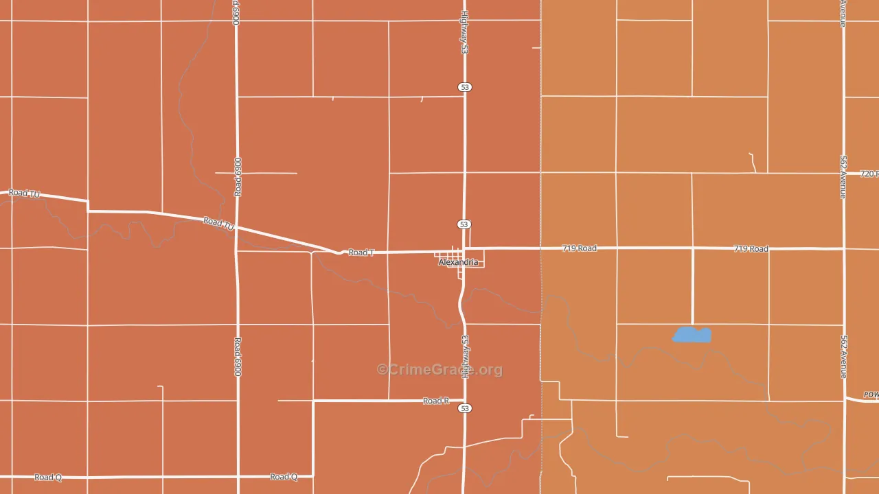 Alexandria, NE Map of Robbery Rates