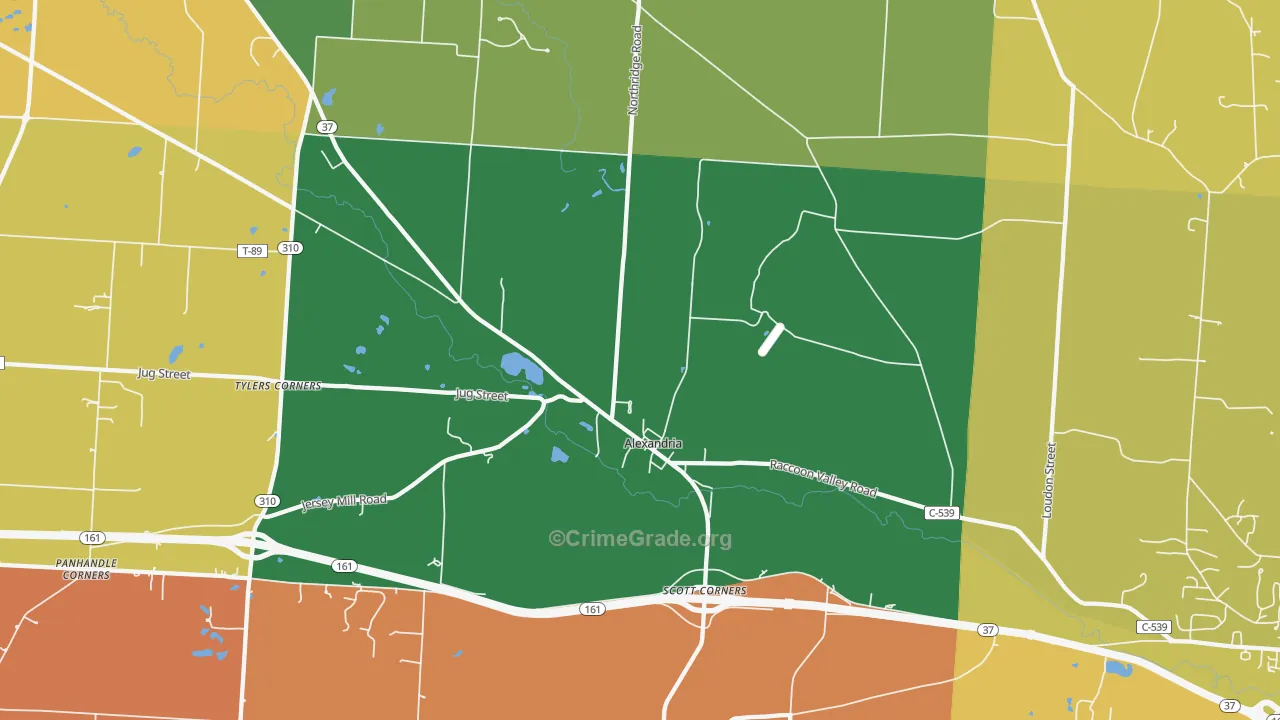 Alexandria, OH Map of Robbery Rates