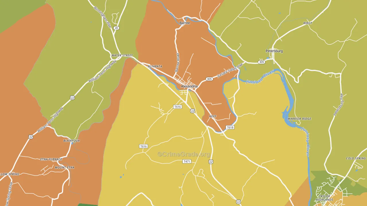 Alexandria, PA Map of Robbery Rates