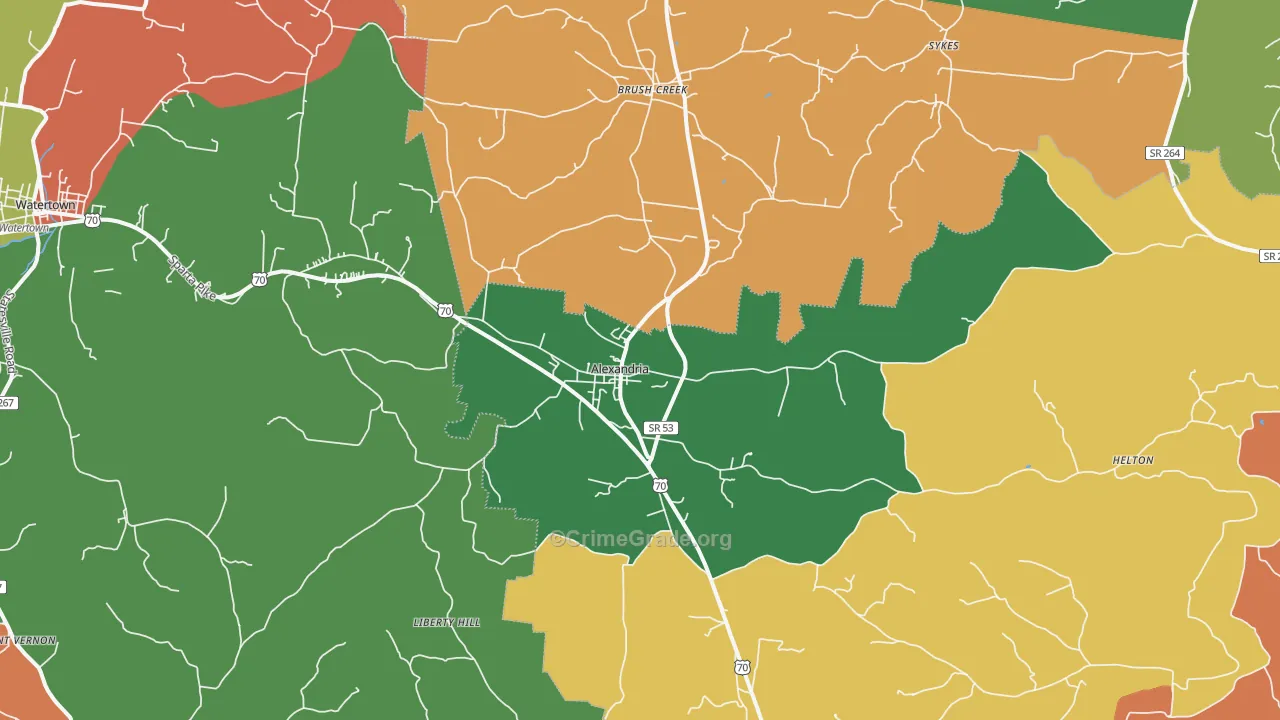 Alexandria, TN Map of Robbery Rates