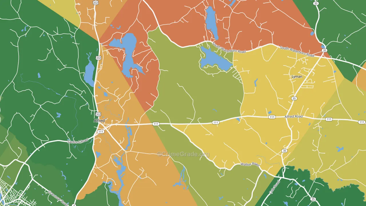 Alfred, ME Map of Robbery Rates