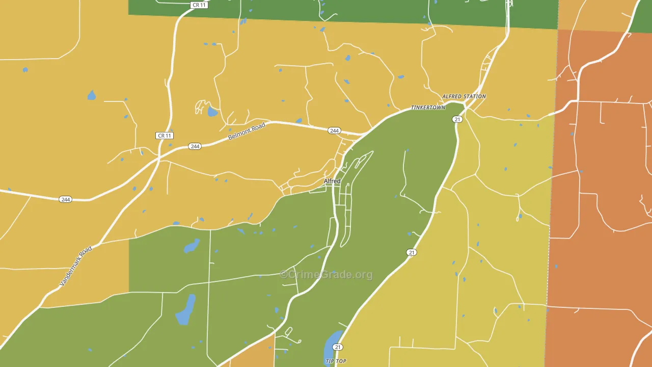 Alfred, NY Map of Robbery Rates