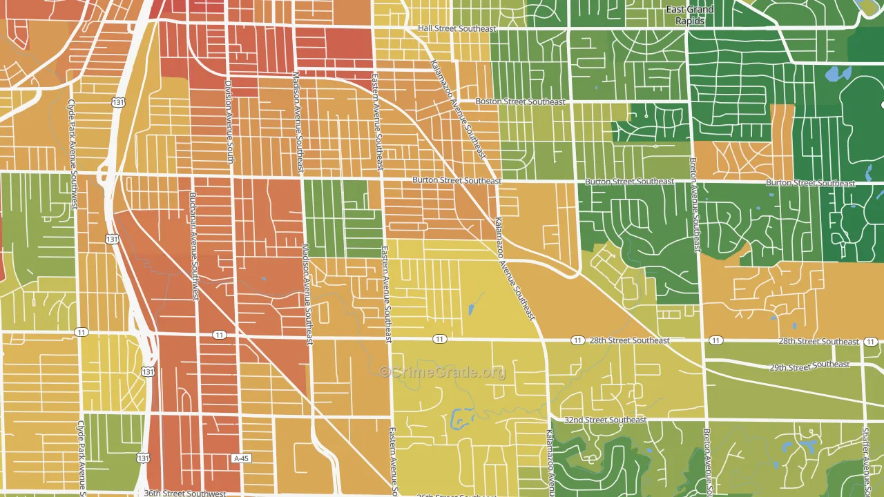 Alger Heights, Grand Rapids, MI Map of Robbery Rates