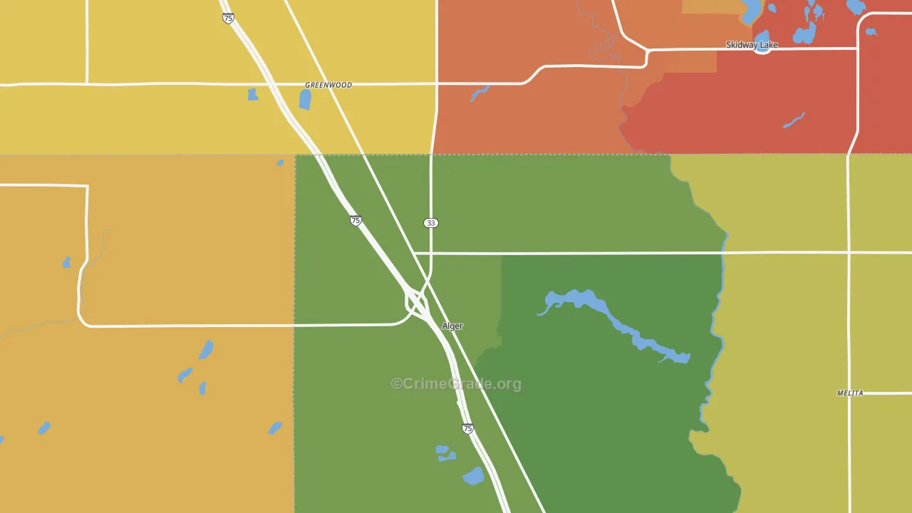 Alger, MI Map of Robbery Rates