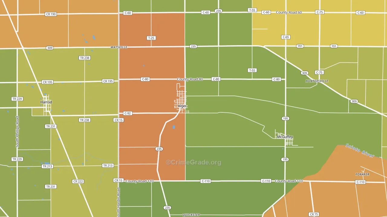 Alger, OH Map of Robbery Rates