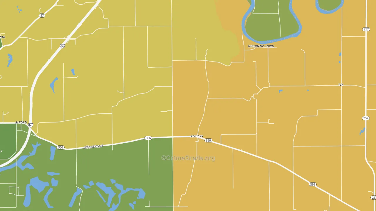 Algiers, IN Map of Robbery Rates