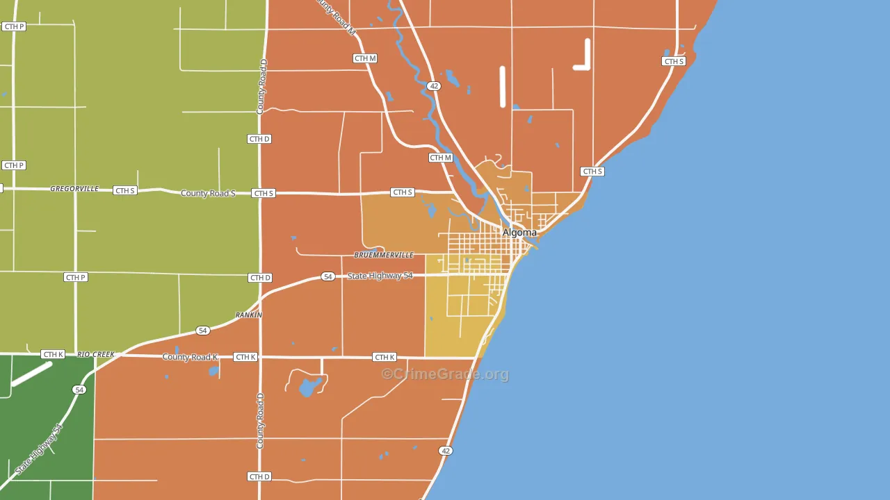 Algoma, WI Map of Robbery Rates