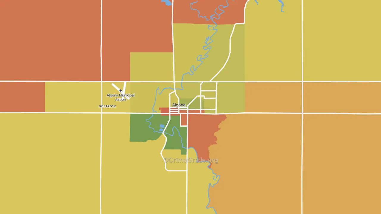 Algona, IA Map of Robbery Rates