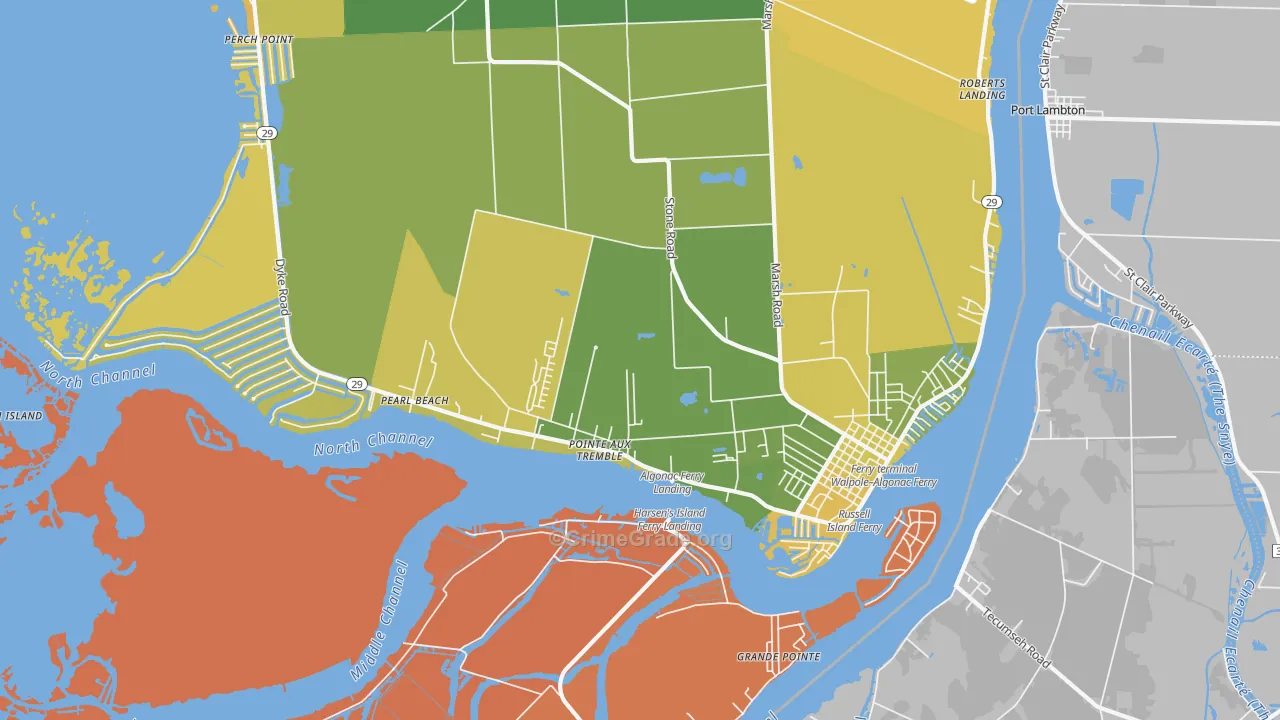 Algonac, MI Map of Robbery Rates