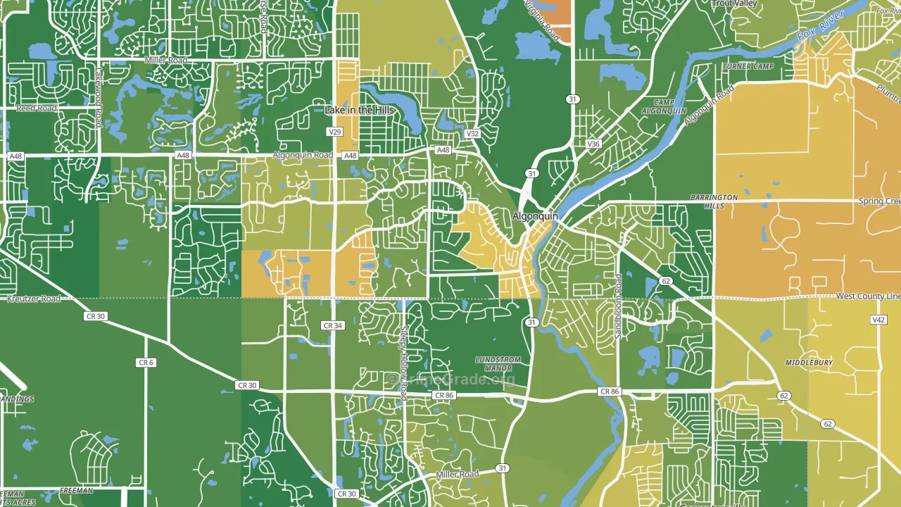 Algonquin, IL Map of Robbery Rates