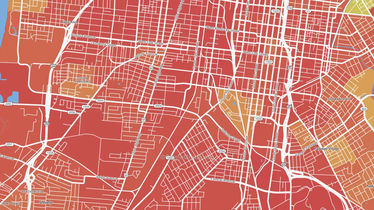 Algonquin, Louisville, KY Map of Robbery Rates