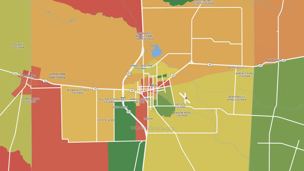 Alice, TX Map of Robbery Rates