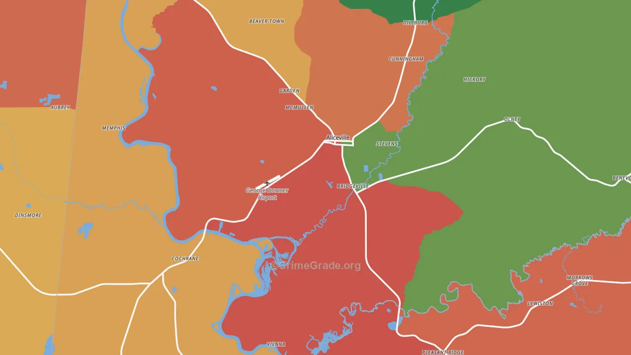 Aliceville, AL Map of Robbery Rates