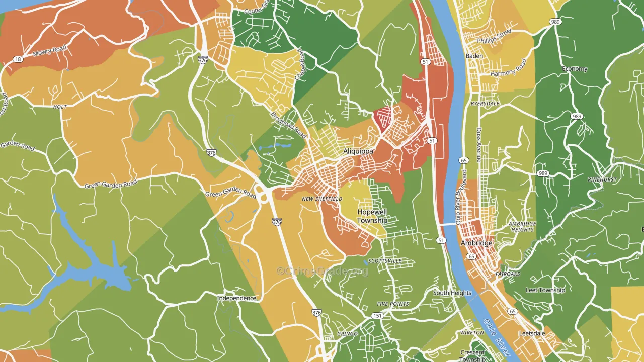 Aliquippa, PA Map of Robbery Rates