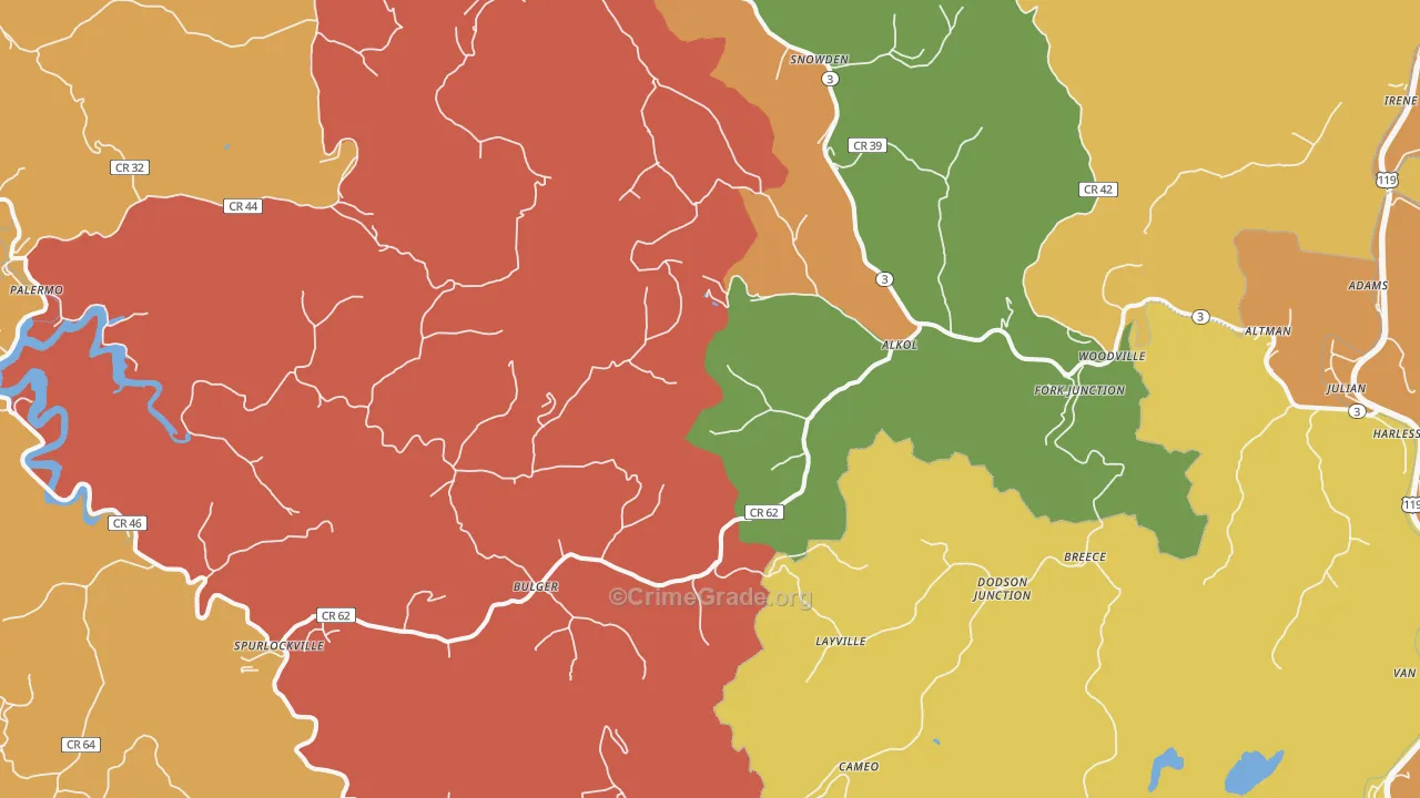 Alkol, WV Map of Robbery Rates