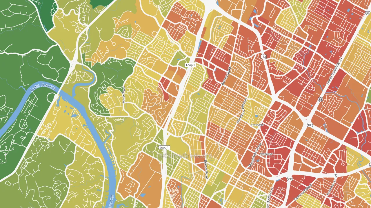 Allandale, Austin, TX Map of Robbery Rates