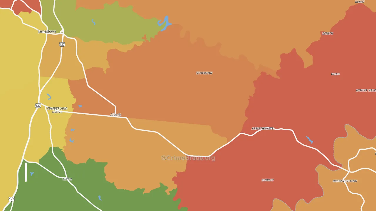 Allardt, TN Map of Robbery Rates