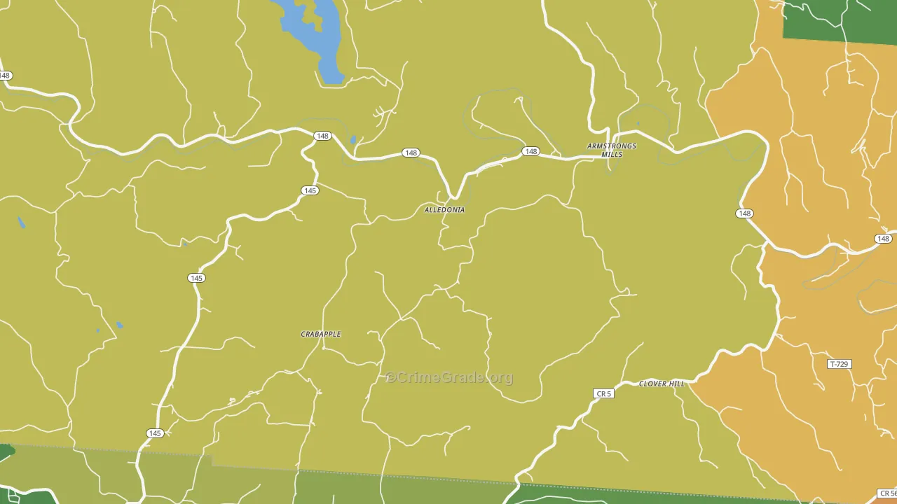 Alledonia, OH Map of Robbery Rates